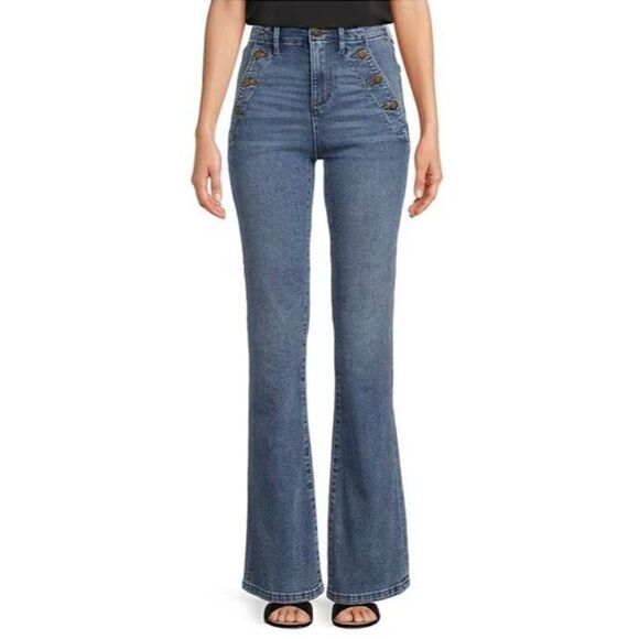 Karl Lagerfeld Flare Leg Stretch Denim Sailor Jeans Size 14 - Picture 1 of 10